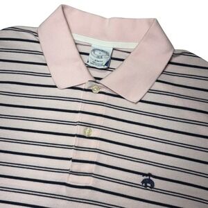 Brooks Brothers 1818 Mens L Slim Fit Pink Navy Blue Striped Cotton Polo Shirt